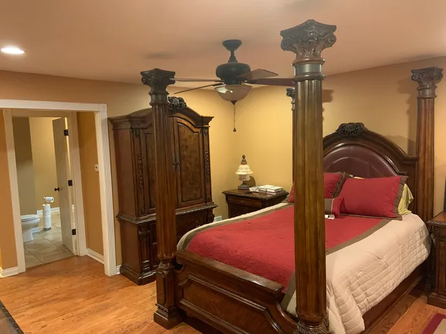 a view of a room with breakfast area