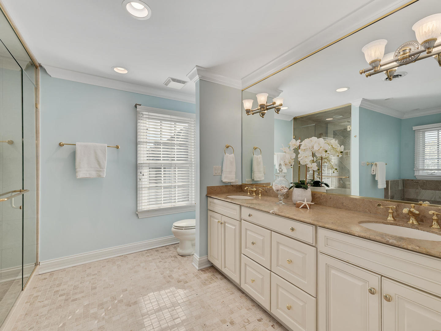 237 North County Line Road Hinsdale, IL 60521 - Photo 15 of 25 a bathroom with a granite countertop sink mirror and a