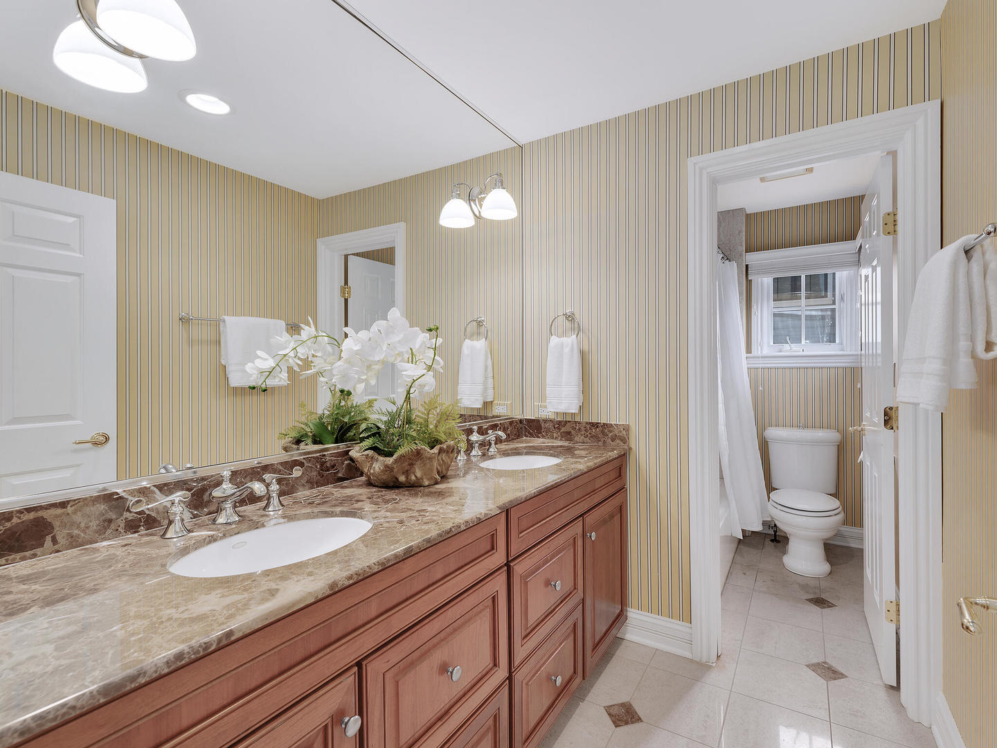 237 North County Line Road Hinsdale, IL 60521 - Photo 19 of 25 a bathroom with a granite countertop sink mirror and toilet