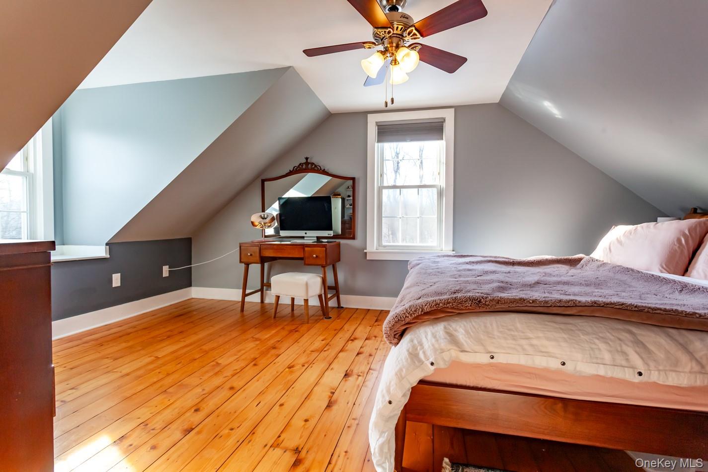 1710 Highway 9D Cold Spring, NY 10516 - Photo 15 of 41 Bedroom with light wood-style flooring, ceiling fan, and lofted ceiling
