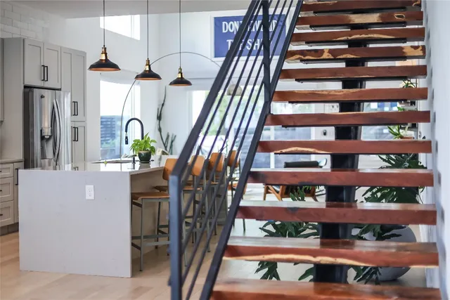 a bathroom with a shower and a toilet