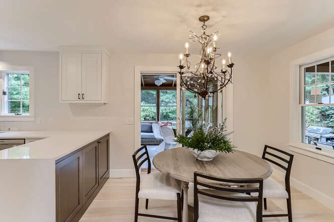 4 Penny Lane Edgartown, MA 02539 - Photo 14 of 60 a dining room with furniture potted plants and wooden floor