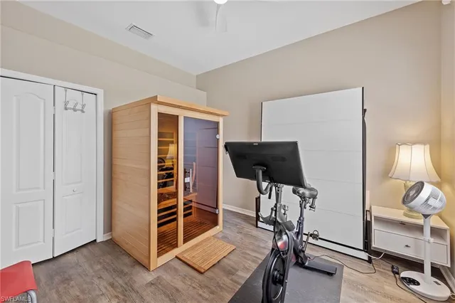 a view of a room with gym equipment