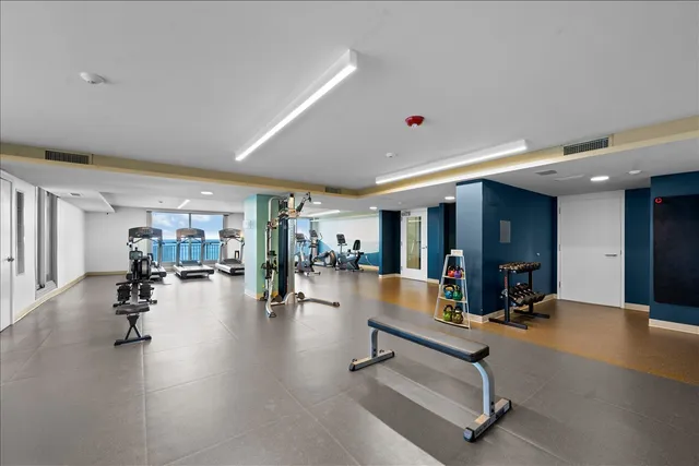 a view of a room with gym equipment