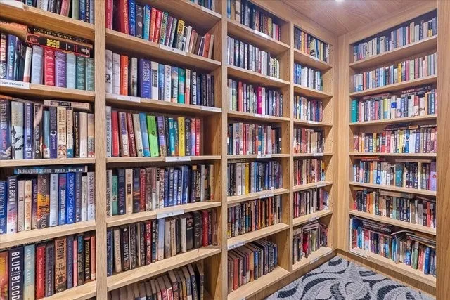a room with a book shelf
