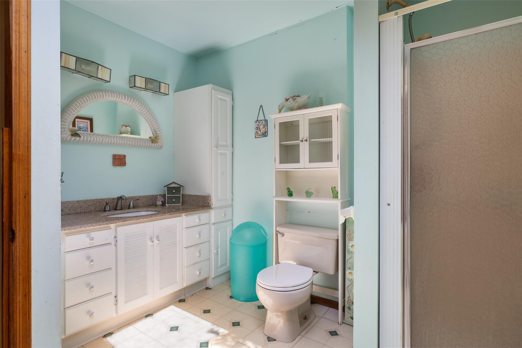 33 North Coleman Road Centereach, NY 11720 - Photo 22 of 40 Bathroom with vanity, a stall shower, and tile patterned floors