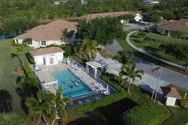 an aerial view of a house