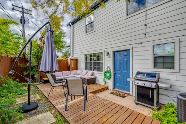 a patio view with a seating space