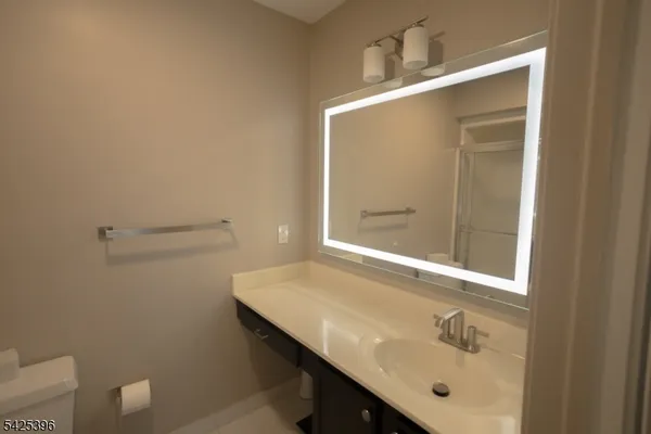 a bathroom with a shower and a toilet