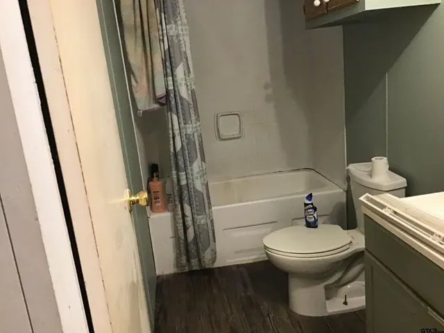 a bathroom with a toilet and a shower