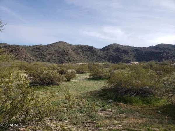 a view of a town with mountains in the background