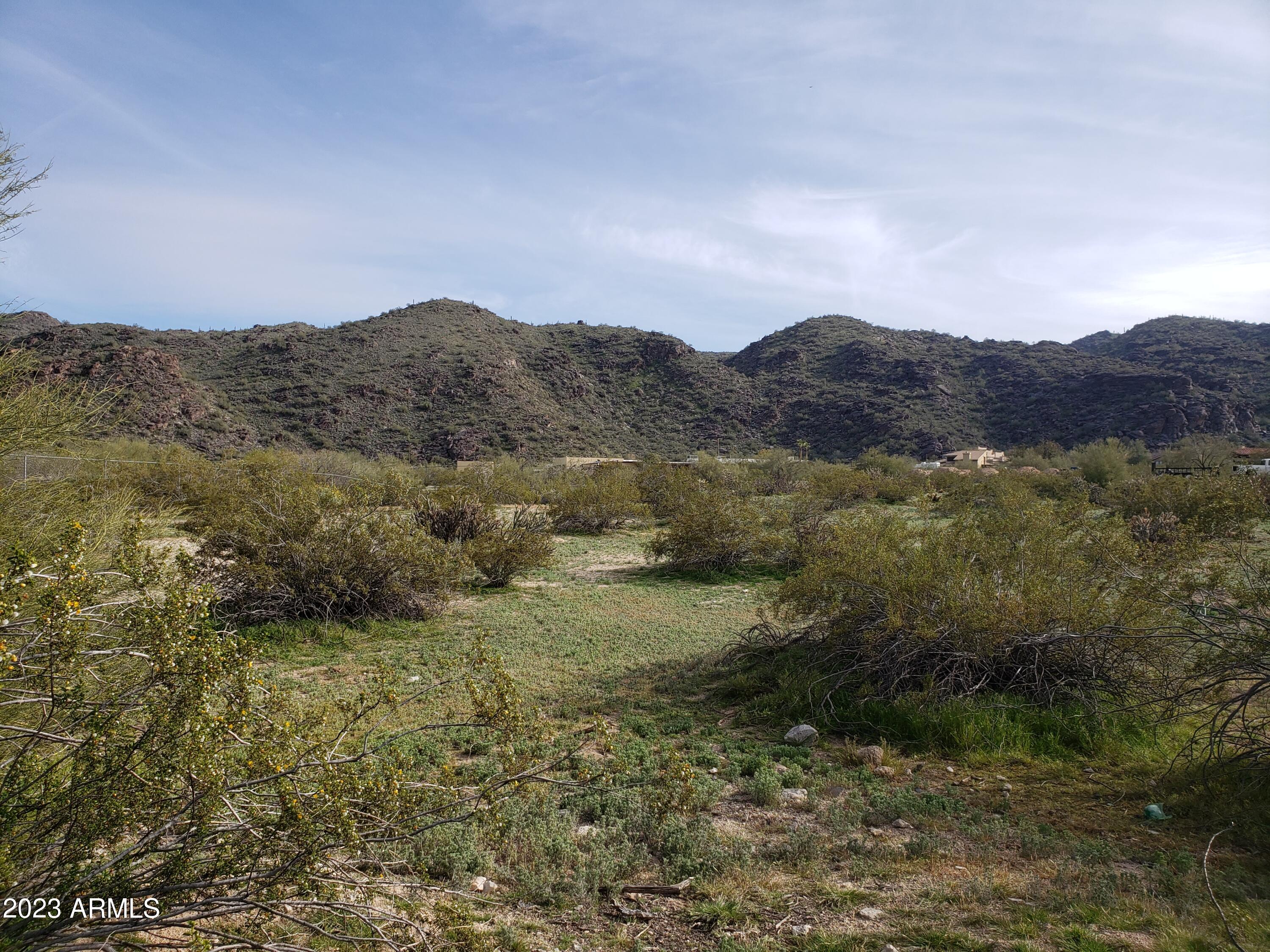 a view of a town with mountains in the background