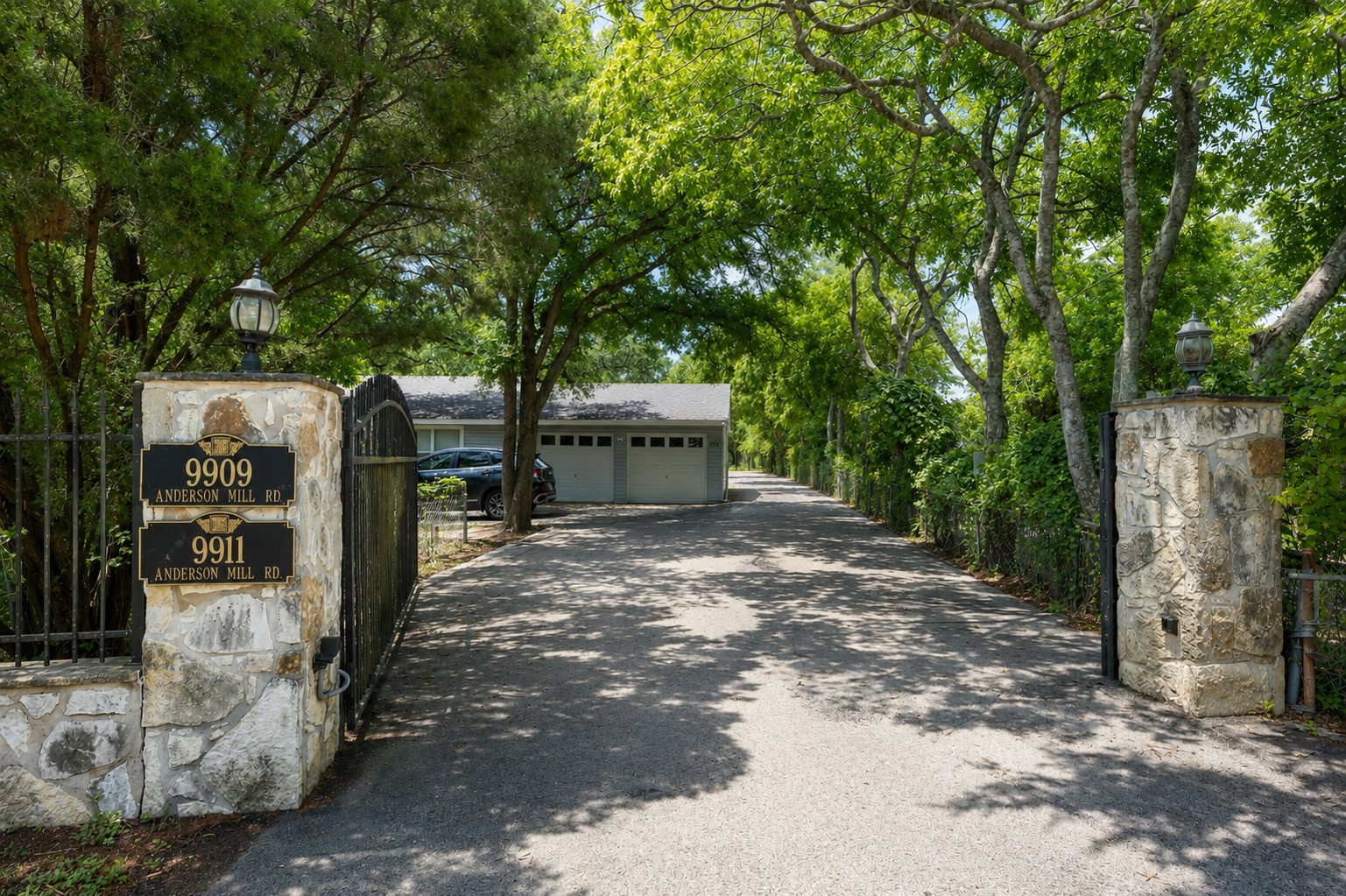 Secure, private gated drive leads to a secluded oasis with multiple living quarters. Drive through the private entrance to the right of the church