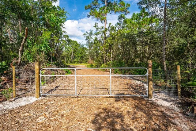 a view of backyard with wooden fence