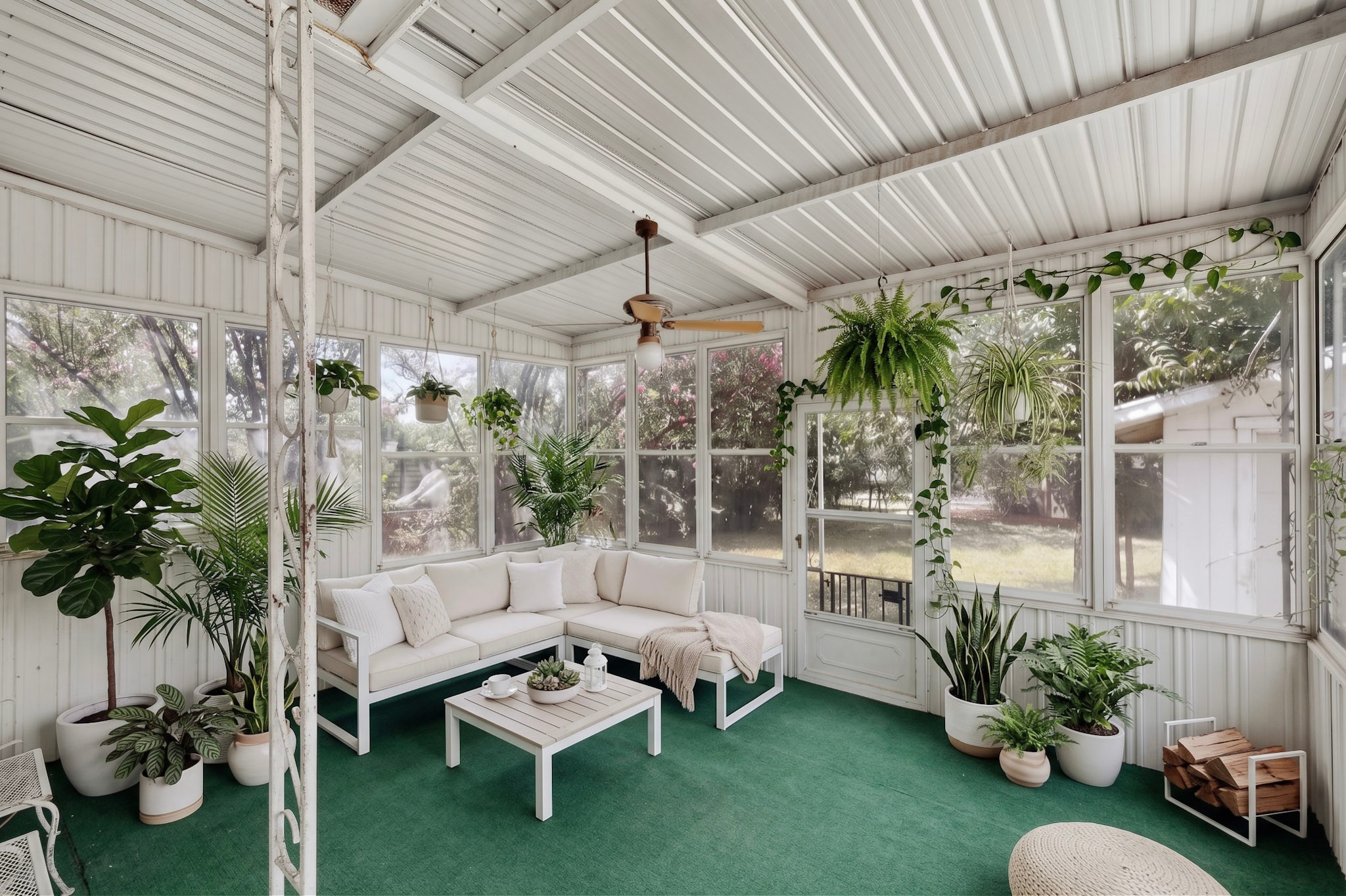 4703 Leslie Avenue Austin, TX 78721 - Photo 29 of 34 A tranquil sunroom oasis offers panoramic garden views for serene relaxation.