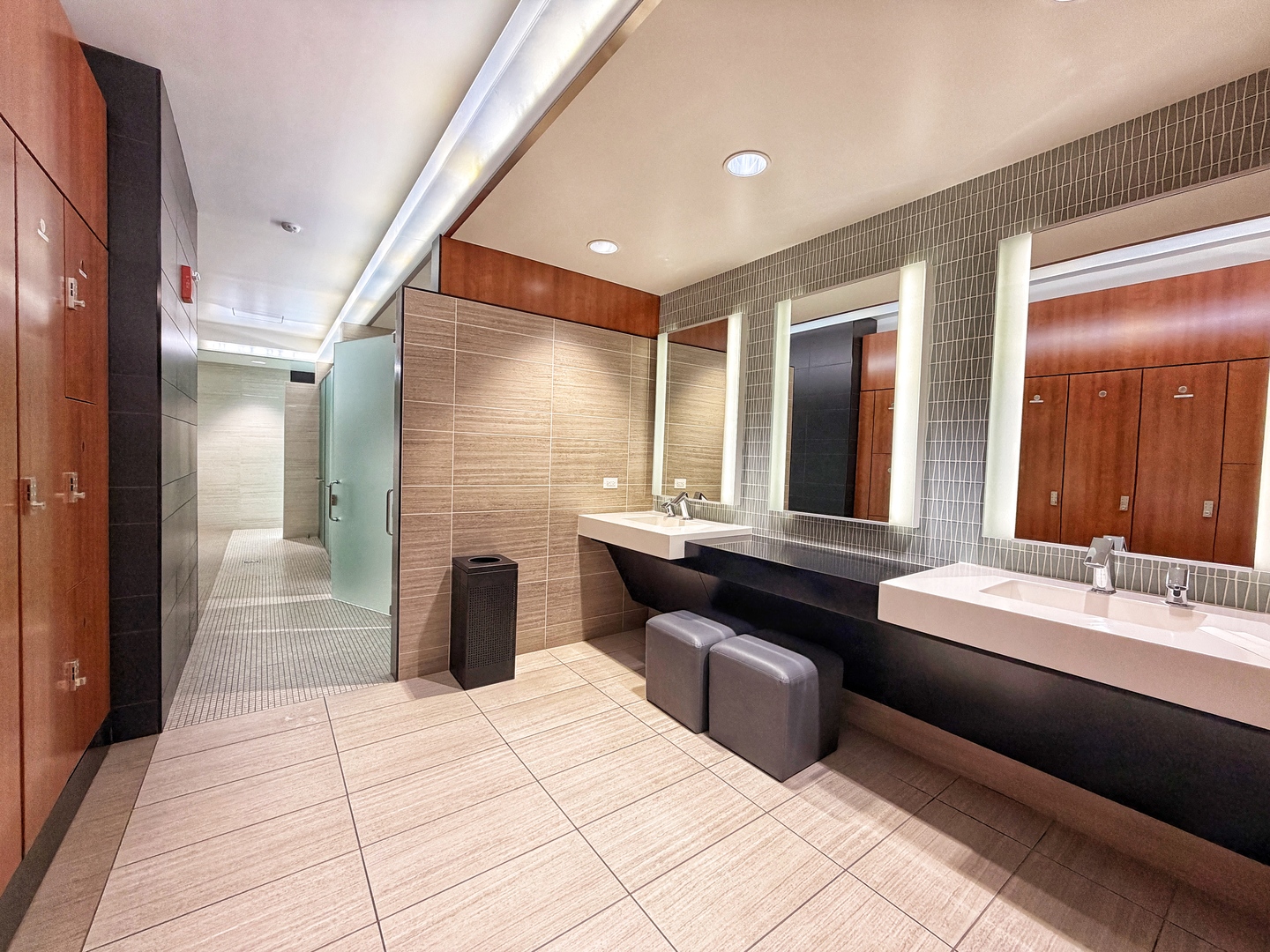 175 East Delaware Place, Unit 5808 Chicago, IL 60611 - Photo 26 of 29 a bathroom with a double vanity sink a mirror and a shower