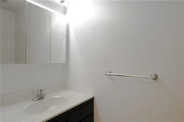 a bathroom with a sink and vanity