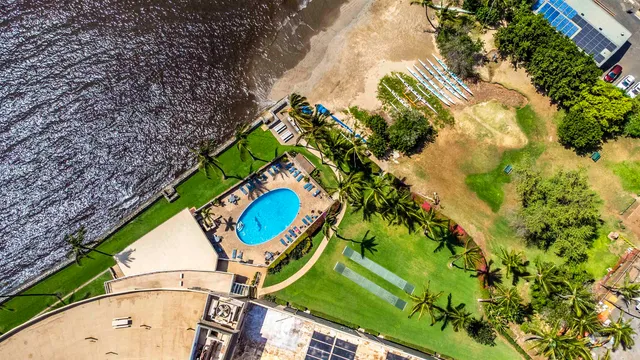 a view of an outdoor space pool patio and lake view