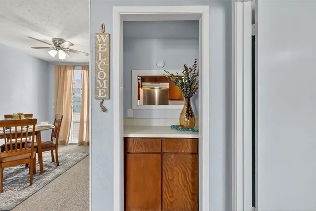 a view of dining room with workspace