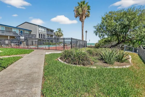 a view of a house with a yard and potted plants