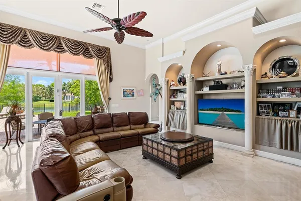 a view of outdoor space with garden and seating area