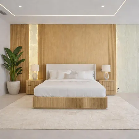 a spacious bedroom with a large bed and large windows