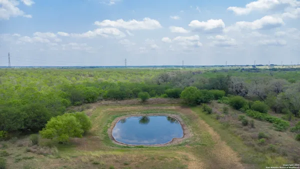 a view of a big yard with lots of green space