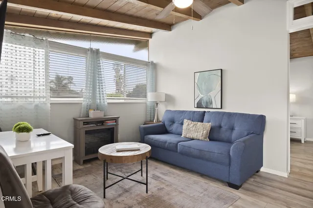 a living room with furniture and a rug