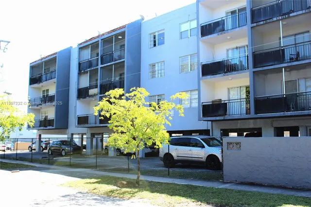 a front view of building with outdoor space
