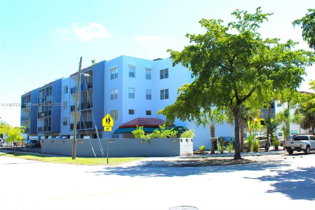 front view of a building with a street