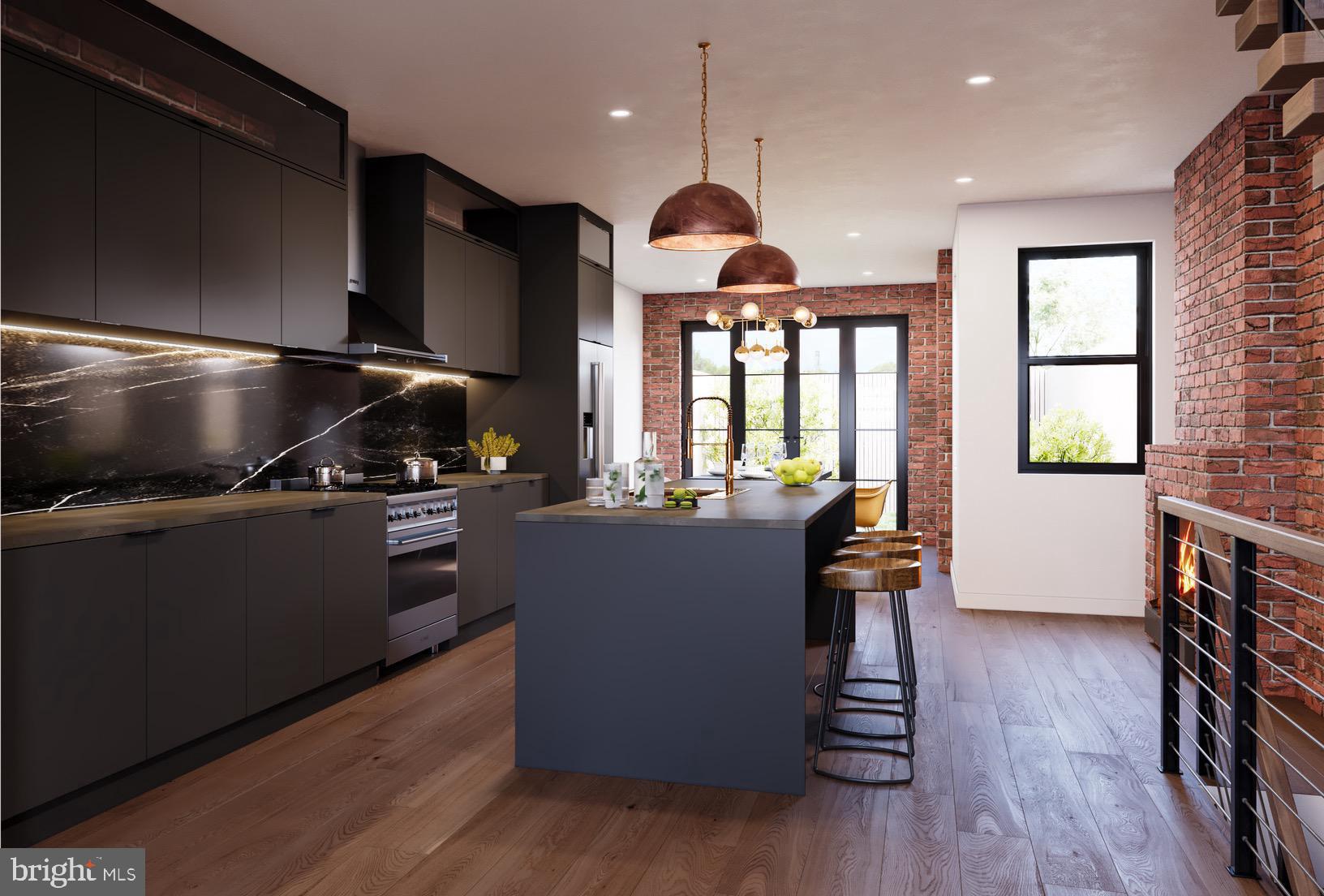 a kitchen with a table and chairs