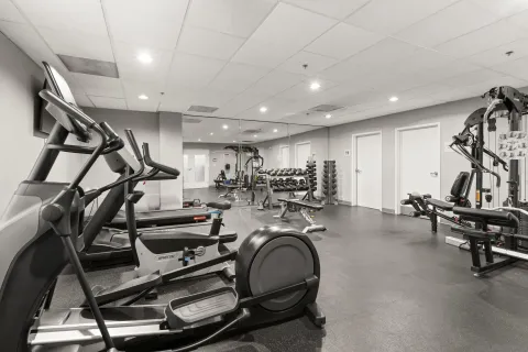 a view of a room with gym equipment