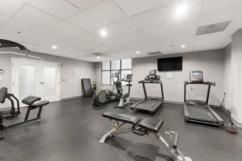 a view of a room with gym equipment