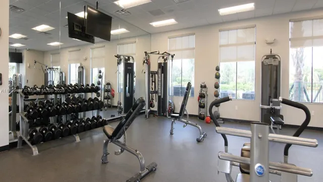 a view of a room with gym equipment