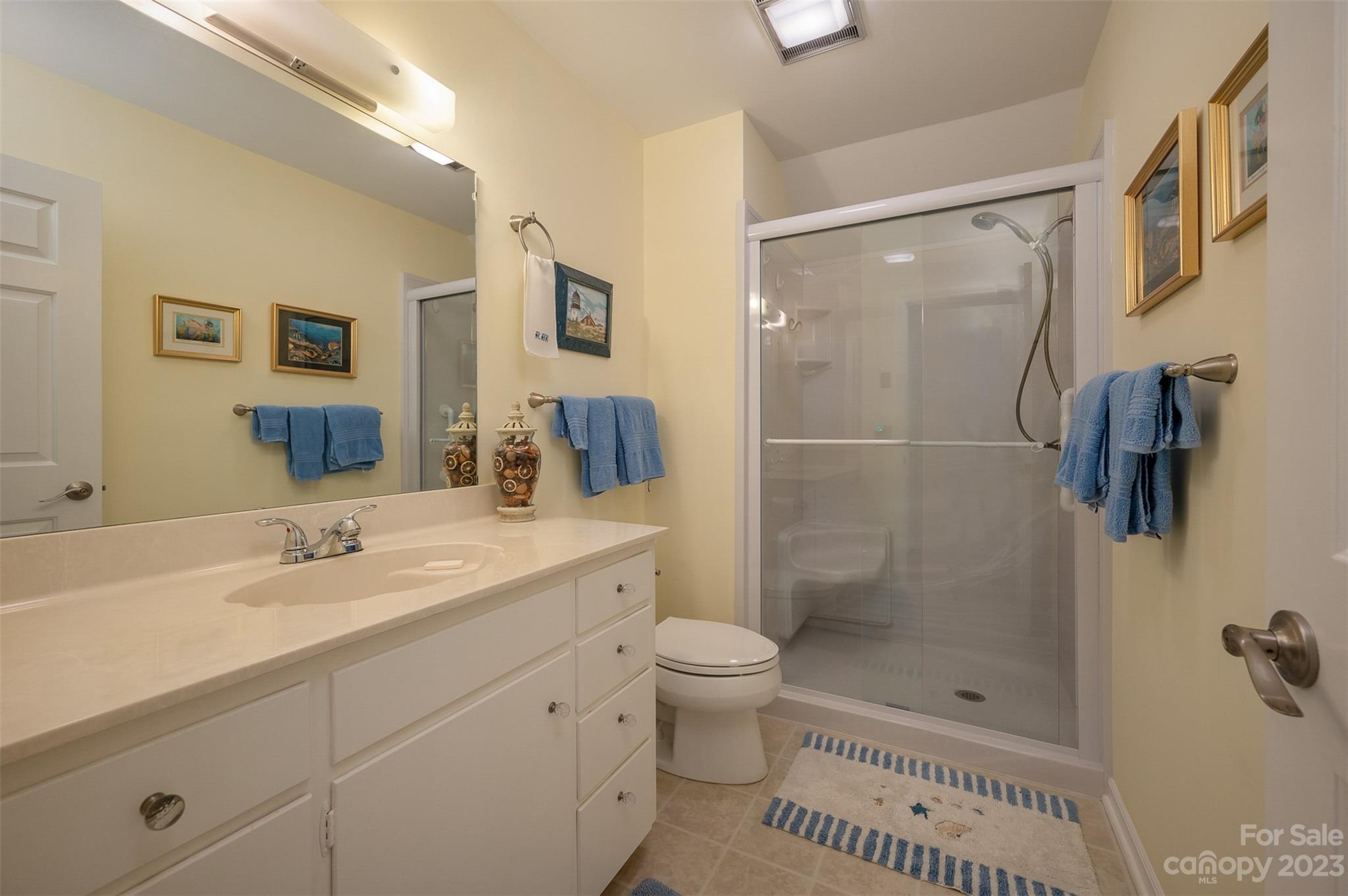 900 Club Road Tryon, NC 28782 - Photo 25 of 48 a bathroom with a shower sink vanity and toilet