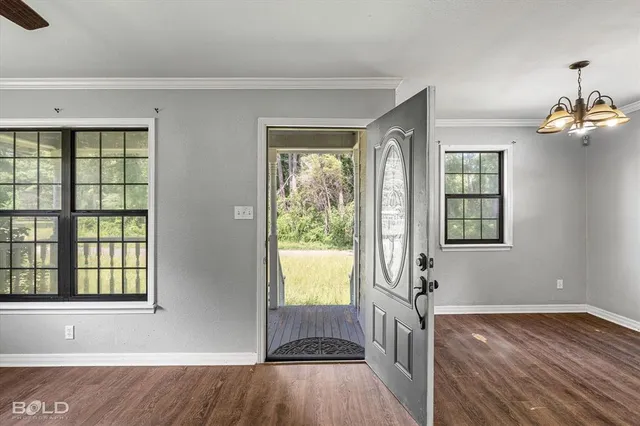 a view of an entryway with wooden floor and windows