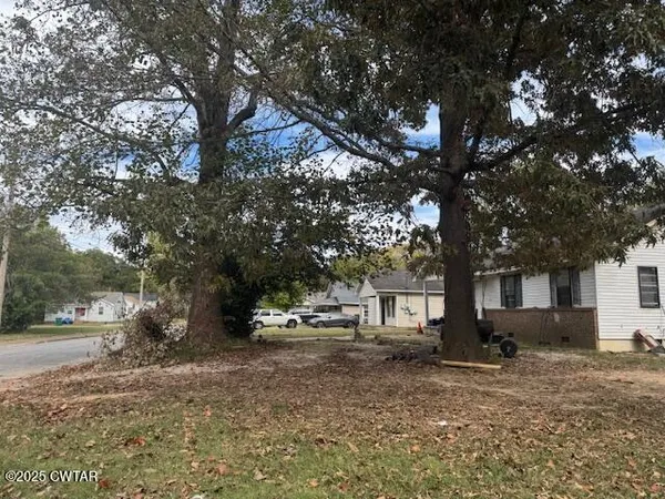a view of a yard with a tree