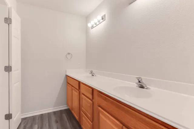 a bathroom with a sink and a large mirror