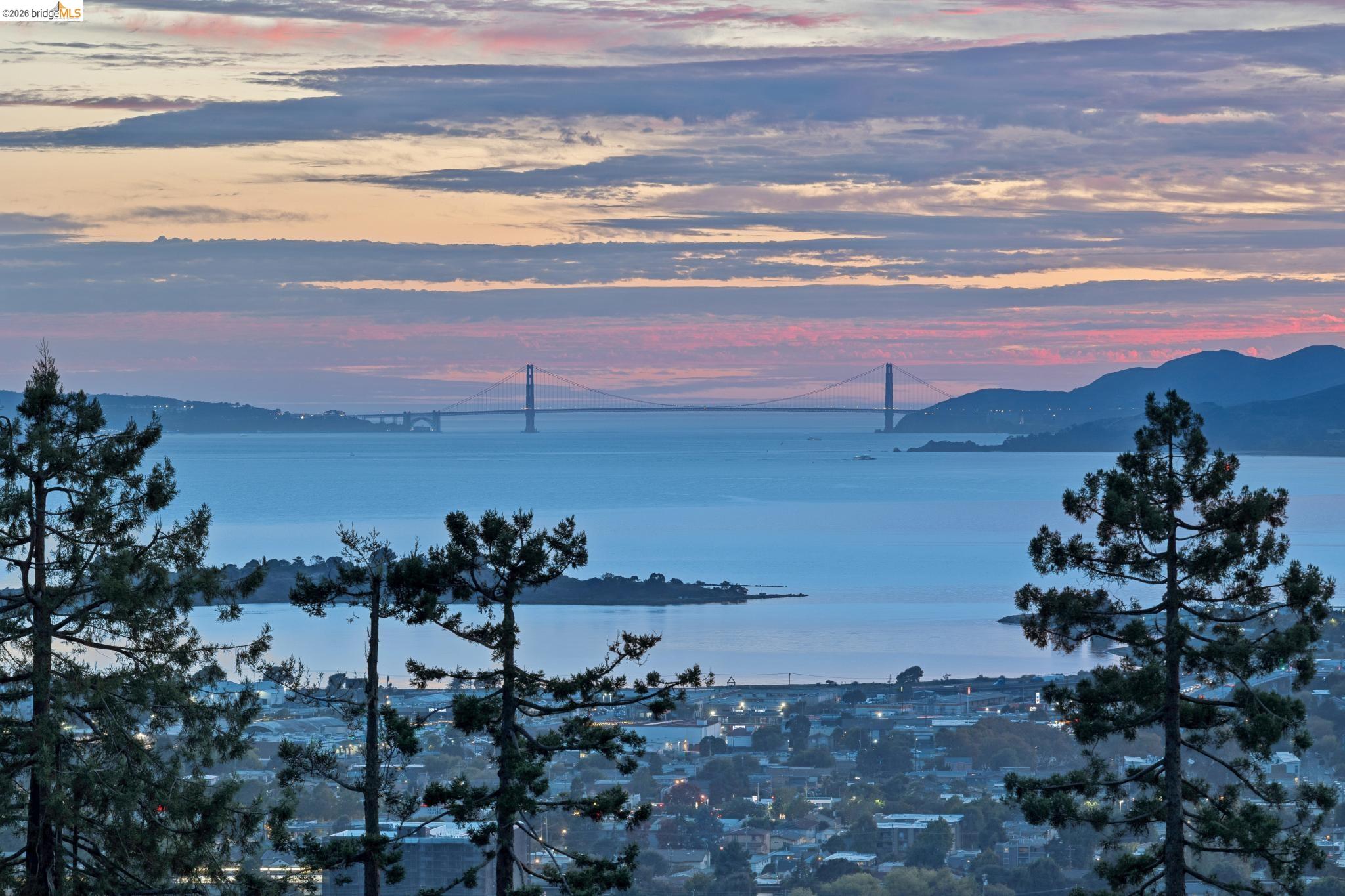 38 Highgate Road Kensington, CA 94707 - Photo 71 of 78 Waterfront scenery with a distant suspension bridge and mountain backdrop