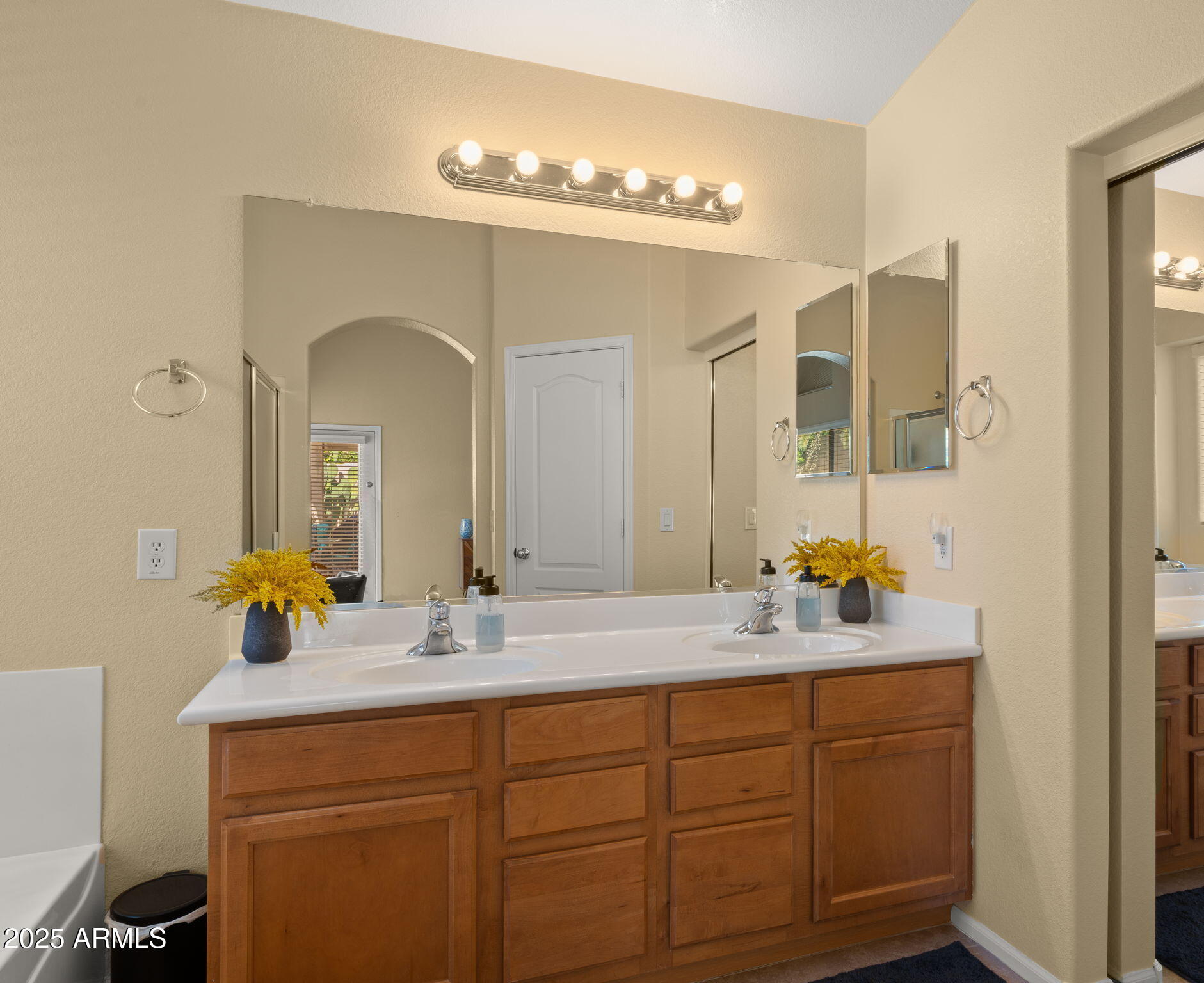 2215 West Peak View Road Phoenix, AZ 85085 - Photo 32 of 51 a bathroom with a double vanity sink and a mirror