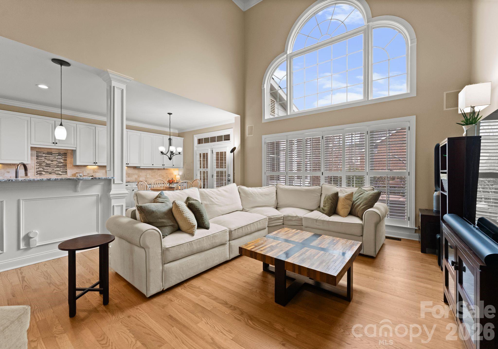 10012 Paradise Ridge Road Charlotte, NC 28277 - Photo 10 of 48 a living room with furniture a flat screen tv and kitchen view