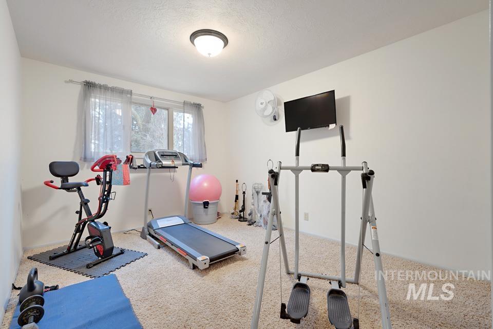 9518 Scorpio Street Boise, ID 83709 - Photo 21 of 46 Workout room featuring a textured ceiling and carpet