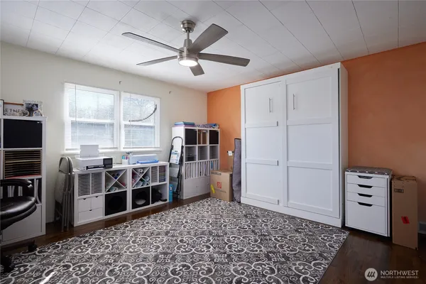 a large white room with windows