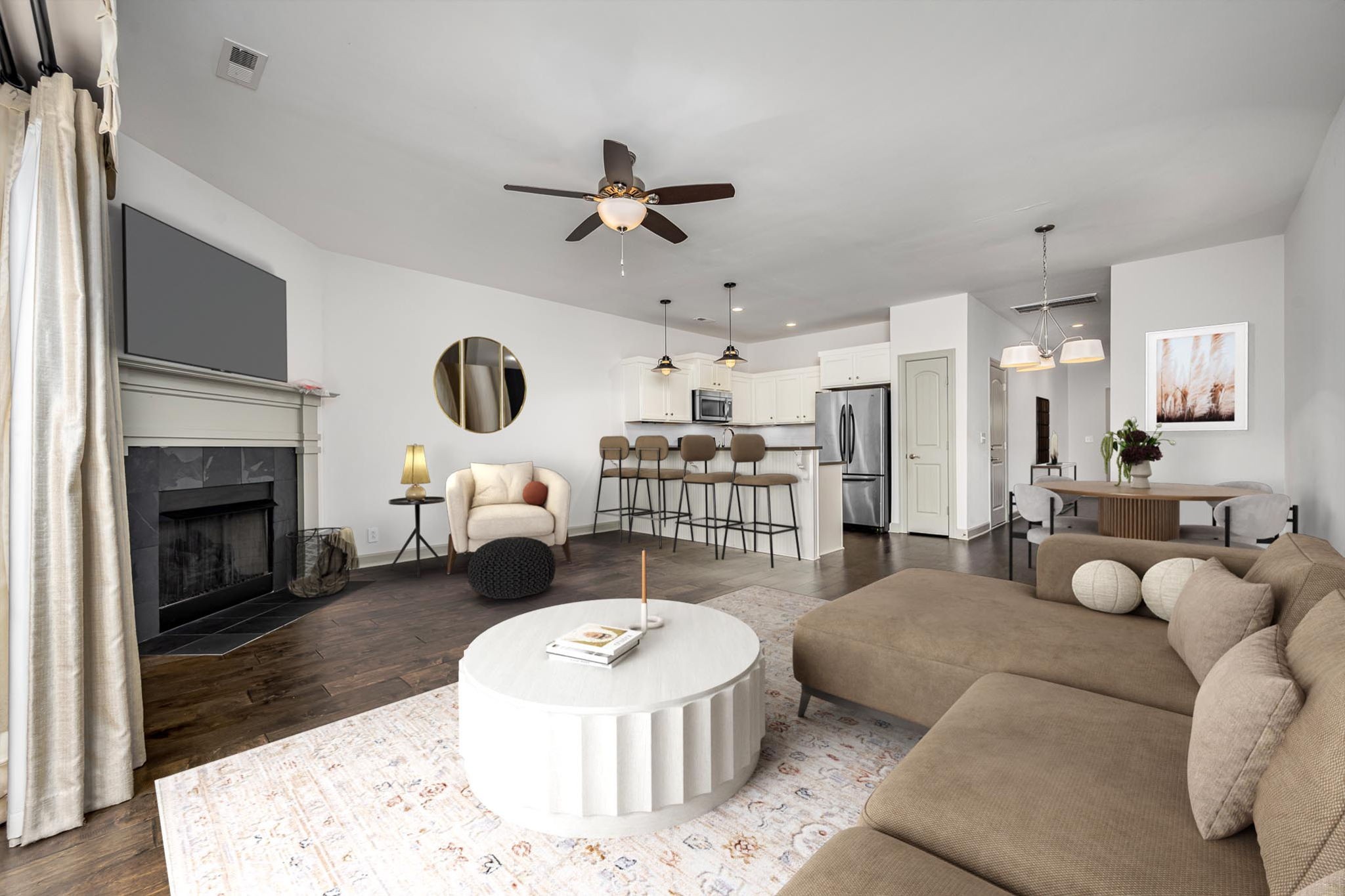 2342 North Tennessee Boulevard, Unit 1503 Murfreesboro, TN 37130 - Photo 12 of 36 a living room with furniture a fireplace and a flat screen tv