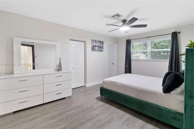 a bedroom with a bed and a dresser