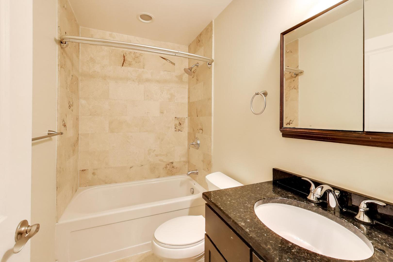 1640 West Fargo Avenue, Unit 101 Chicago, IL 60626 - Photo 18 of 22 a bathroom with a granite countertop sink toilet and shower