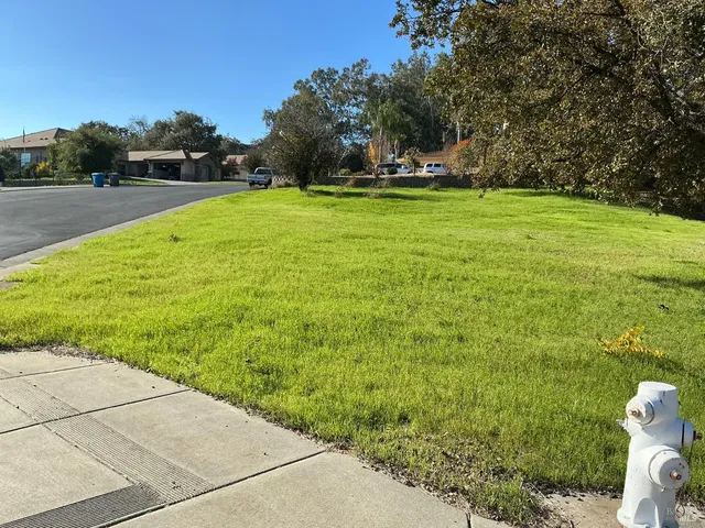 a view of a field of grass and trees