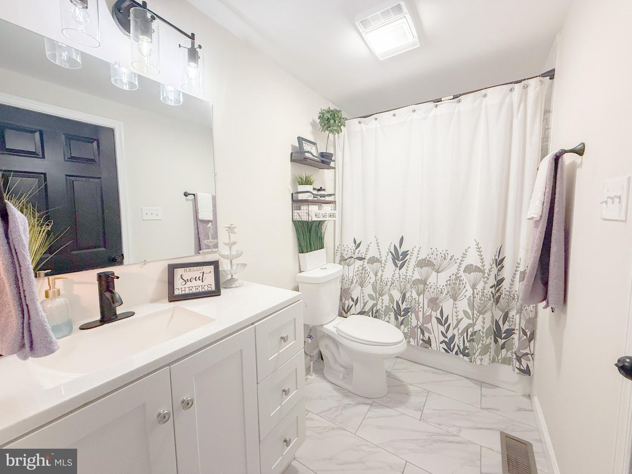 77 Martin Road Conowingo, MD 21918 - Photo 10 of 24 a bathroom with a granite countertop sink a toilet and a mirror
