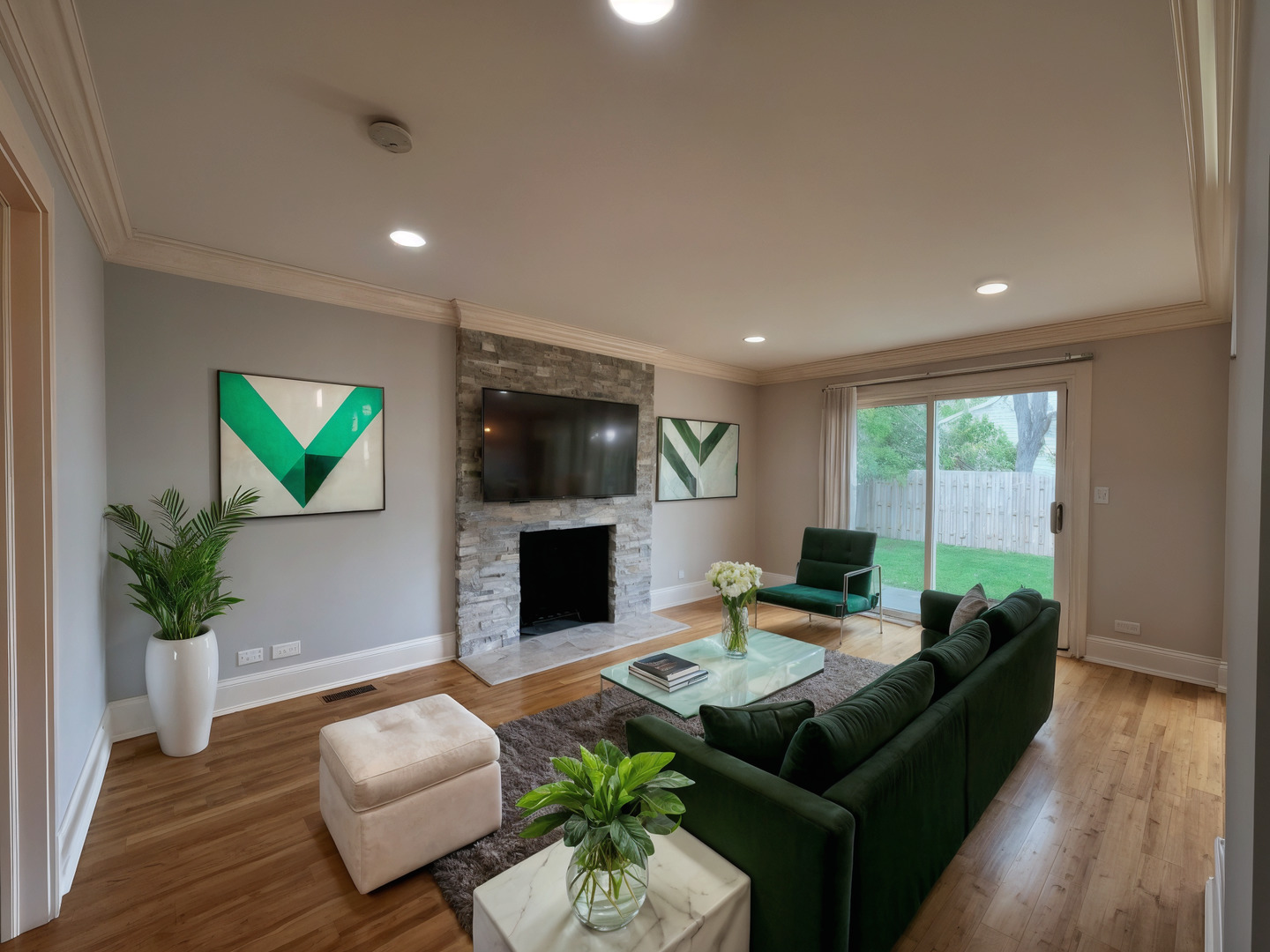 1108 Devonshire Road Buffalo Grove, IL 60089 - Photo 7 of 22 a living room with furniture floor to ceiling window and wooden floor