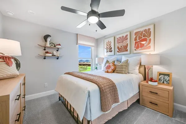 a bedroom with a large bed and a large window